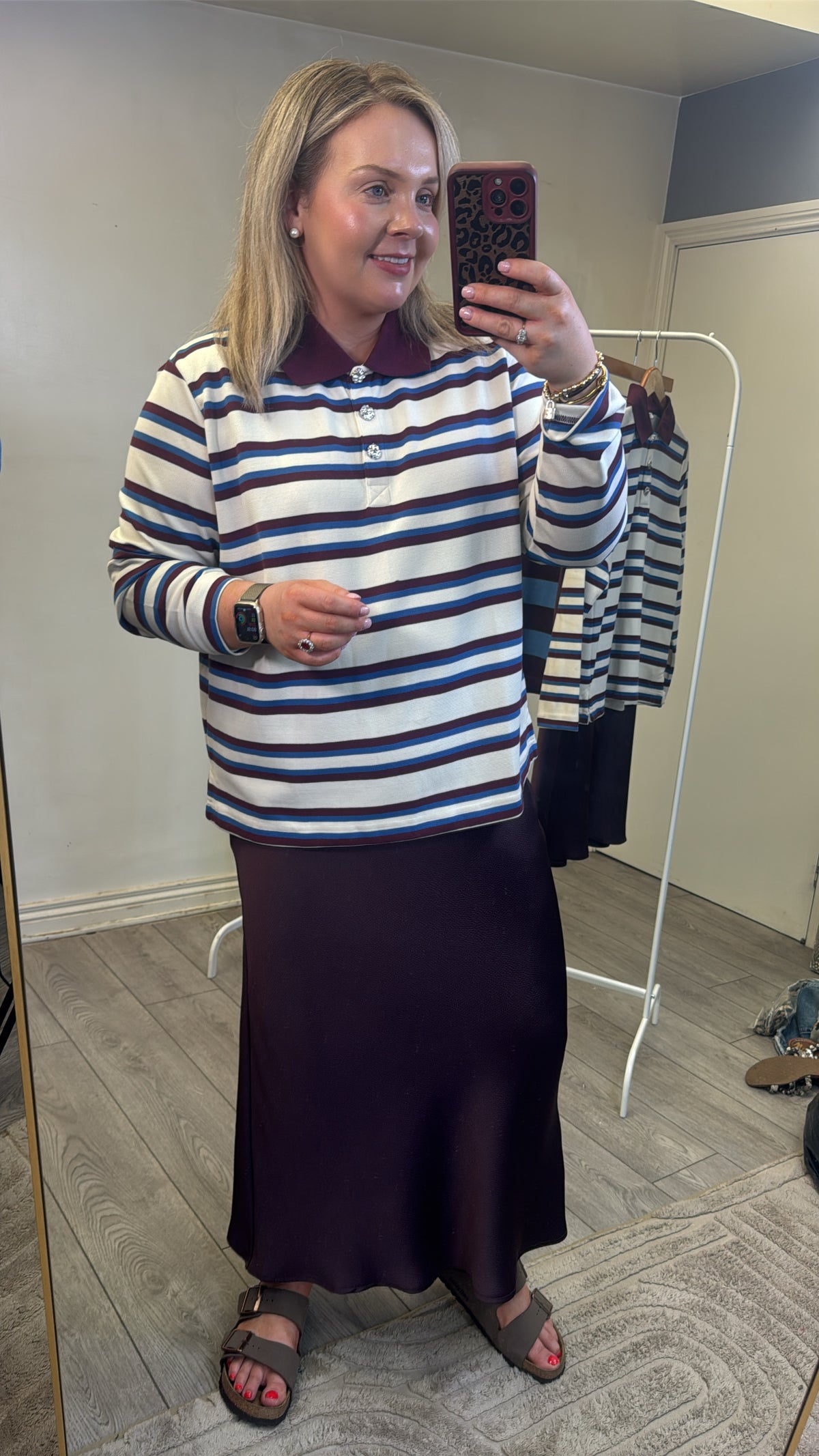 B.Young ByPelda Fig Burgundy Long Sleeve Polo