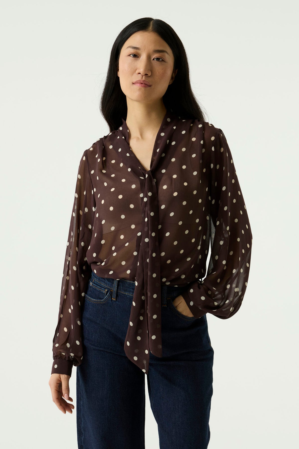 Garcia Hazel Bloom Polka Dot Tie Neck Shirt