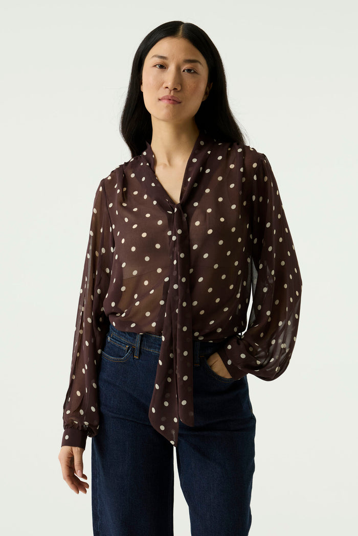 Garcia Hazel Bloom Polka Dot Tie Neck Shirt