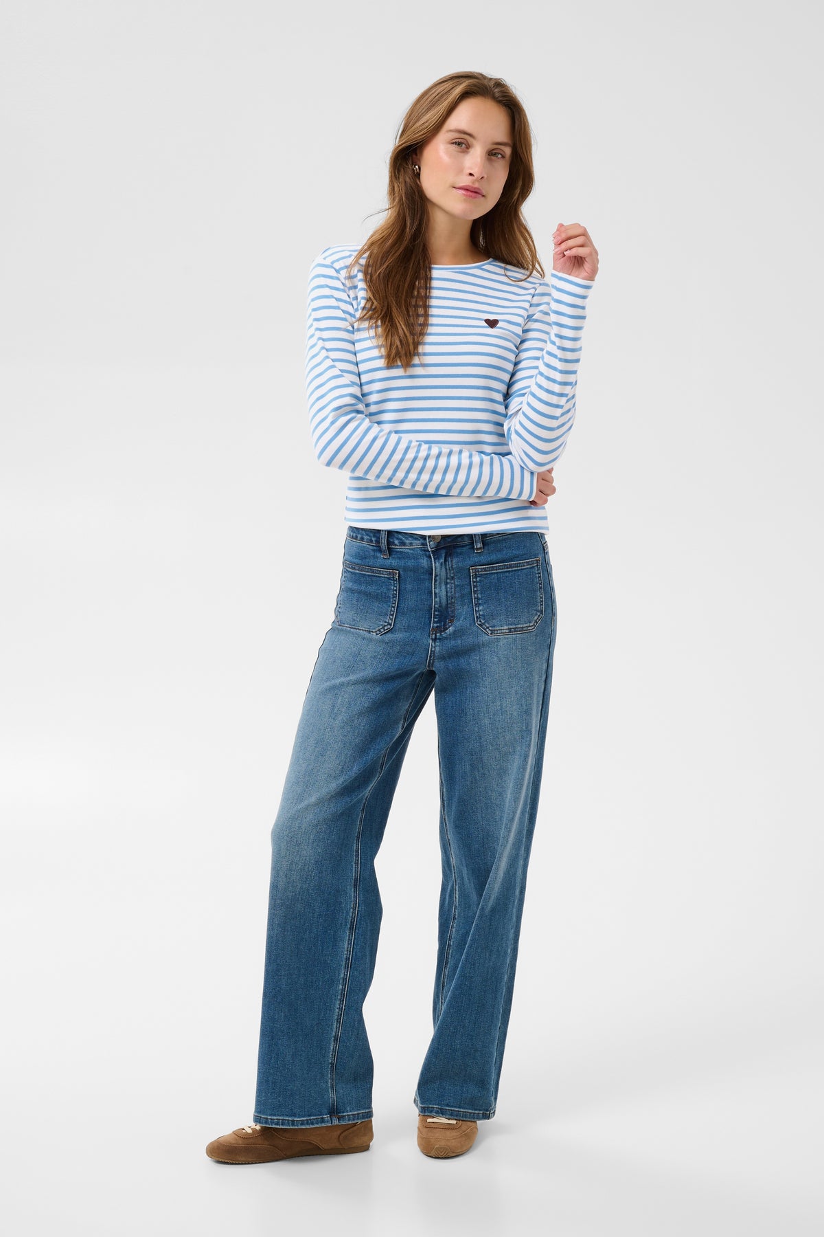  Kaffe Liddy Chalk/Provence Blue Stripe Top with Coffee Heart, 10502821