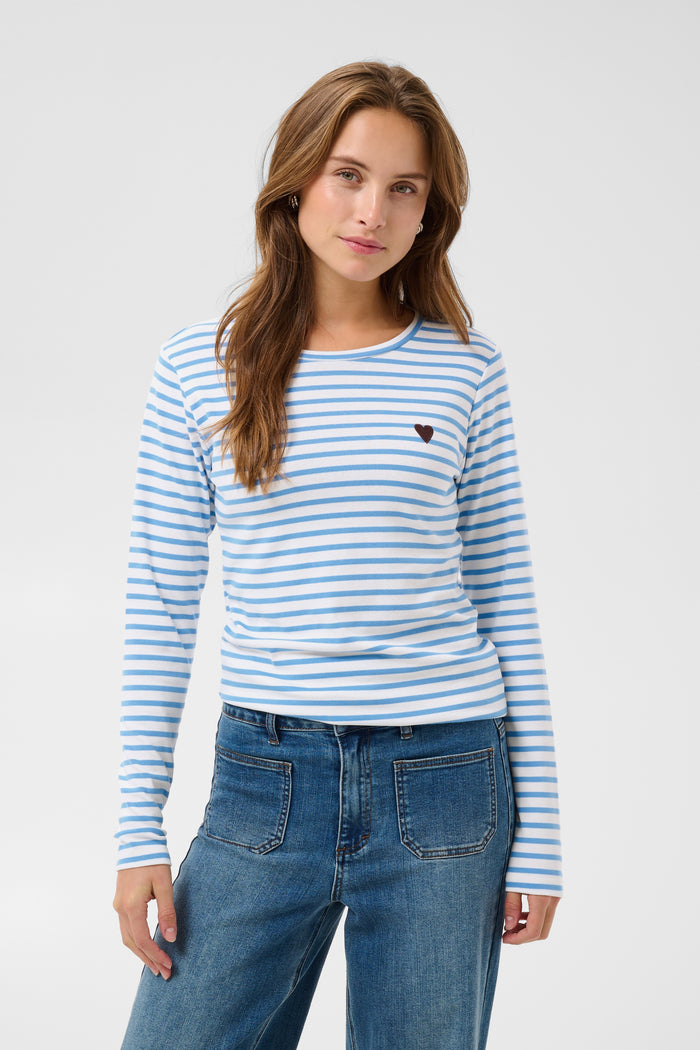  Kaffe Liddy Chalk/Provence Blue Stripe Top with Coffee Heart, 10502821