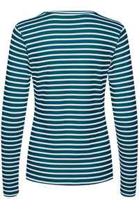 Kaffe Liddy Legion Blue/Chalk Stripe Top with Black Heart, 10502821