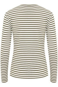 Kaffe Liddy Chalk/Forest Green Stripe Top with Black Heart, 10502821