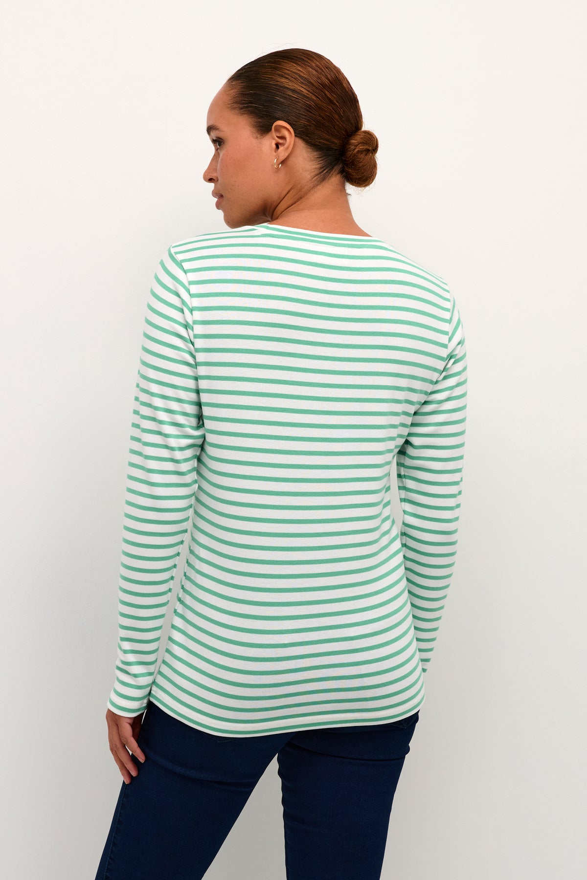 Kaffe Liddy Chalk/Gumdrop Green Stripe Top with Grey Heart, 10502821