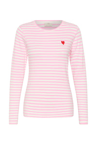 Kaffe Liddy Chalk/Candy Pink Stripe Top with Poppy Red Heart, 10502821