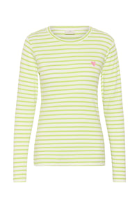 Kaffe Liddy Chalk/Wild Lime Stripe Top with Pink Heart, 10502821