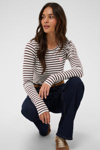 Kaffe Liddy Chalk/Fudge Burgundy Stripe Top with Baby Pink Heart