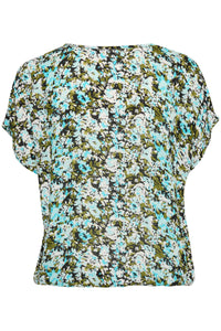 Kaffe Kaamber Blue/Green Abstract Flower Oversized Blouse, 10508257