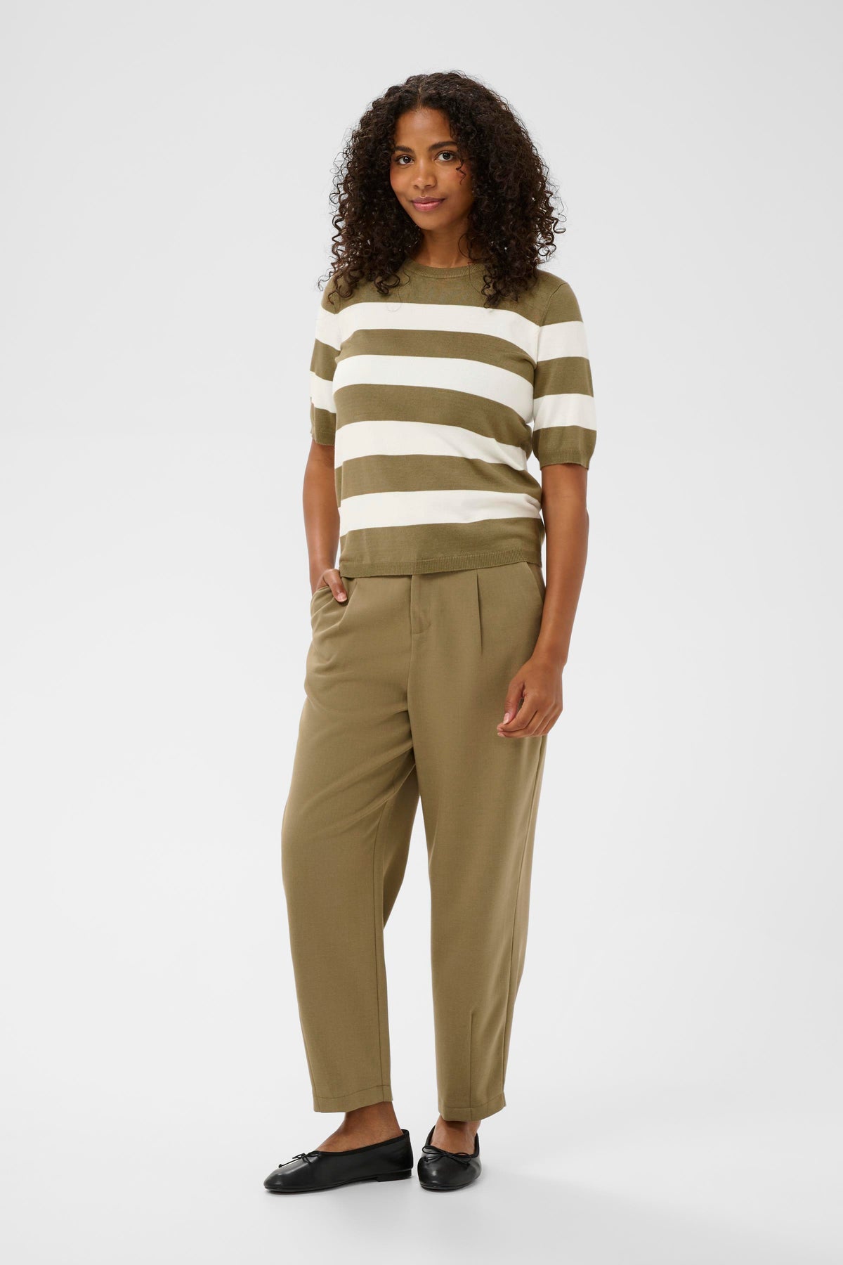 Kaffe Kalizza Khaki Green/Chalk Striped Knit, 10508410