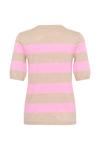 Kaffe Kalizza Feather Beige/Candy Pink Striped Knit