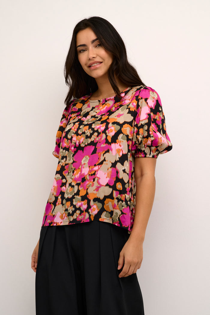 Kaffe Kapollie Pink Melon Blurry Flower Print Blouse, 10508548