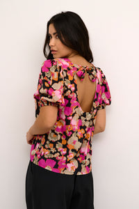 Kaffe Kapollie Pink Melon Blurry Flower Print Blouse, 10508548