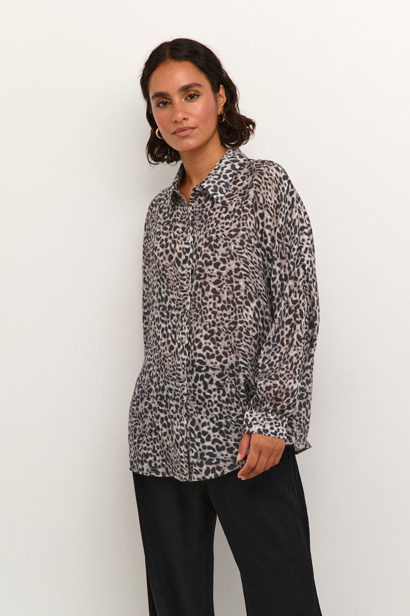 Kaffe Kavita Leopard Print Oversized Longline Shirt, 10508574