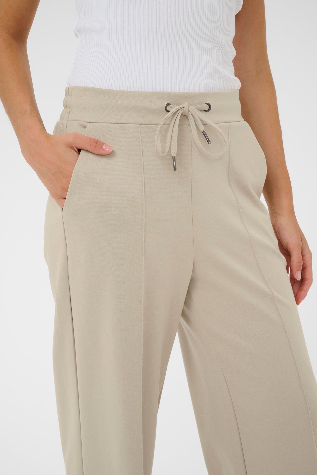 Kaffe Kajenny Feather Beige Wide Leg Elasticated Trousers