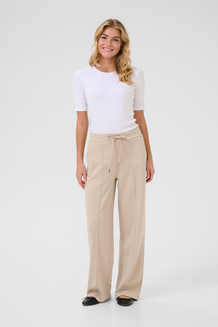 Kaffe Kajenny Feather Beige Wide Leg Elasticated Trousers
