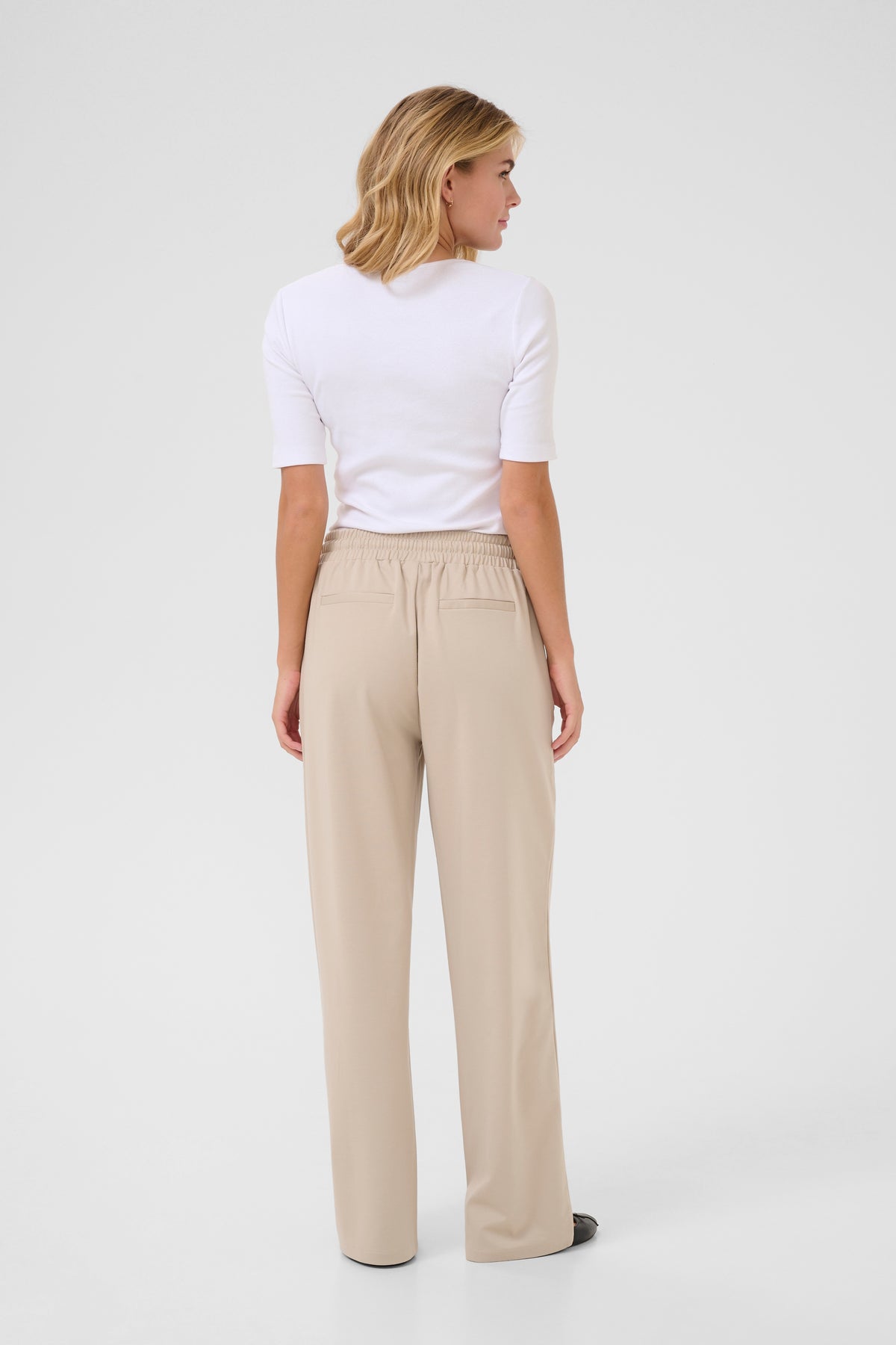 Kaffe Kajenny Feather Beige Wide Leg Elasticated Trousers
