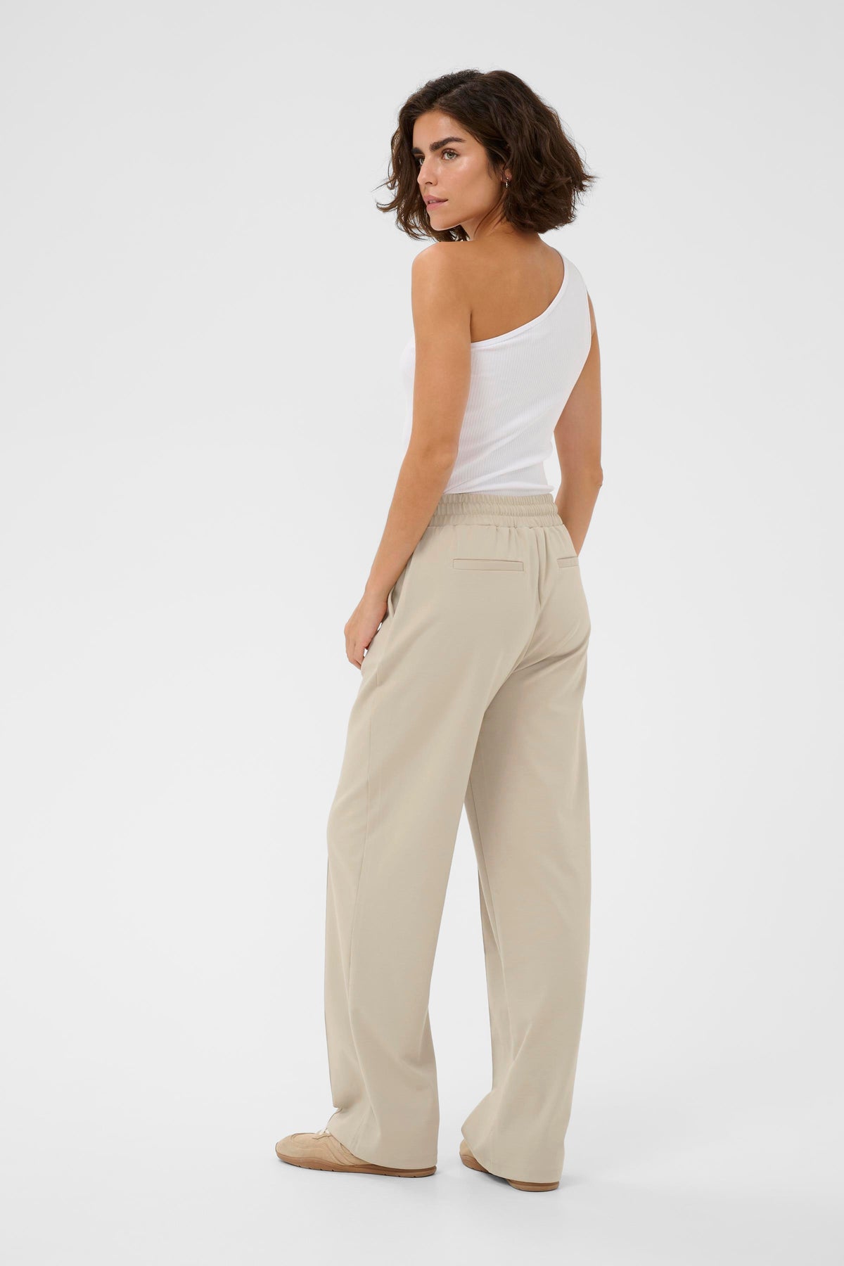 Kaffe Kajenny Feather Beige Wide Leg Elasticated Trousers