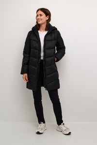 Kaffe Kasusanne Deep Black Ultimate Puffa Knee Length Coat with Detachable Hood, 10508810