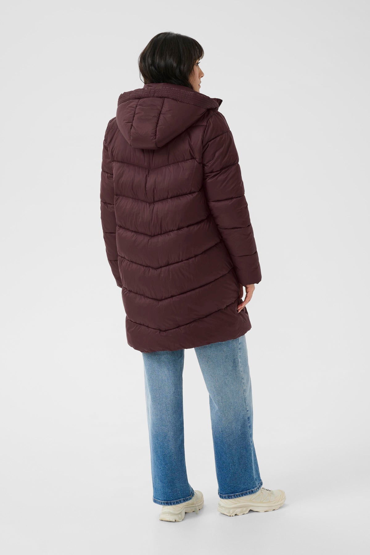 Kaffe Kasusanne Fudge Burgundy Ultimate Puffa Knee Length Coat with Detachable Hood
