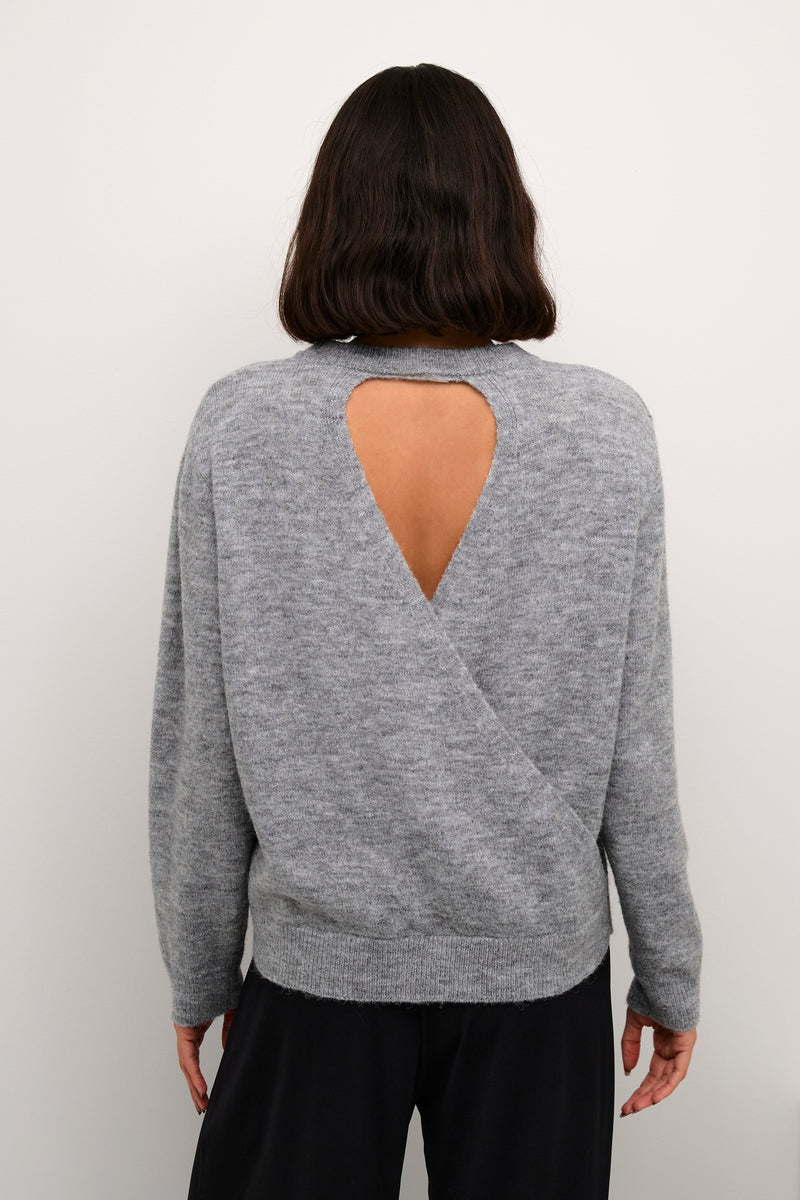 Kaffe Kamalene Grey Melange Open Back Pullover, 10508832