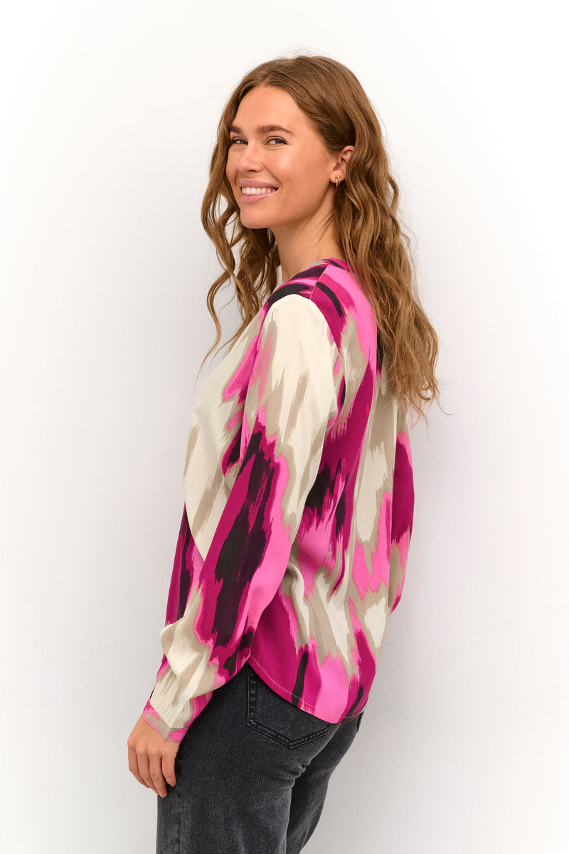 Kaffe Kabeathe Pink Abstract Printed V-Neck Blouse, 10508895