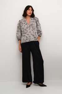 Kaffe Kaliga Grey/Black Leopard V-Neck Blouse