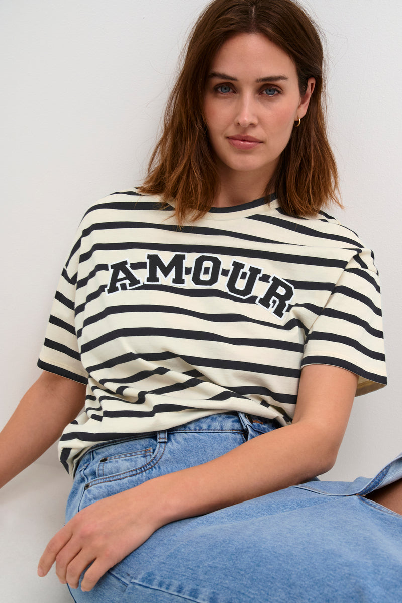 Kaffe Kaheidi White/Black AMOUR Logo Oversized T-Shirt, 10508932