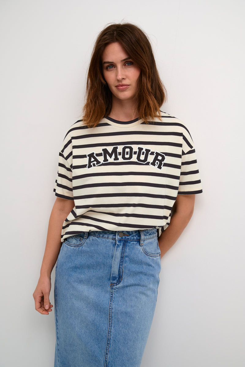 Kaffe Kaheidi White/Black AMOUR Logo Oversized T-Shirt, 10508932