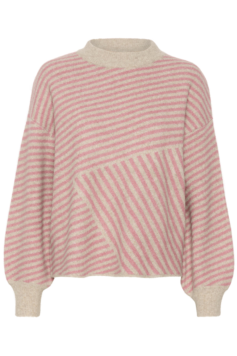 Kaffe Kaverana Feather Beige/Rose Oversized Knitted Pullover, 10509061