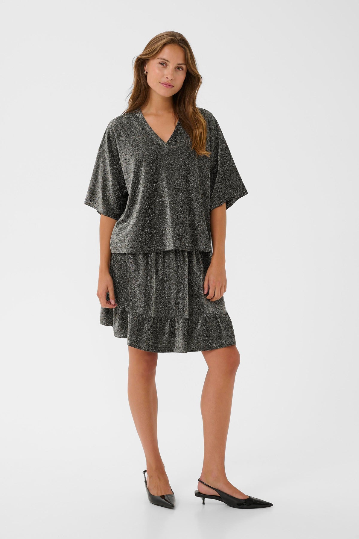 Kaffe KaRita Silver Metallic Glitter Oversized T-Shirt