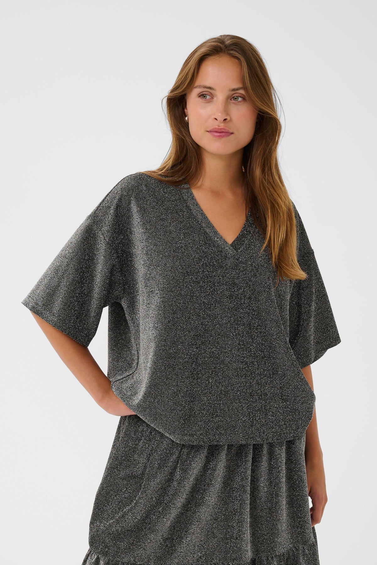 Kaffe KaRita Silver Metallic Glitter Oversized T-Shirt