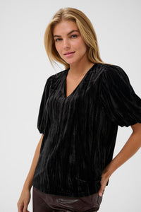 KAFFE Kaelva Black Velvet V-Neck Blouse