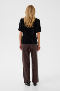 KAFFE Kaelva Black Velvet V-Neck Blouse