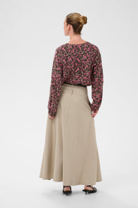 Kaffe KaBella Pink/Khaki Floral Printed V-Neck Blouse, 10511035