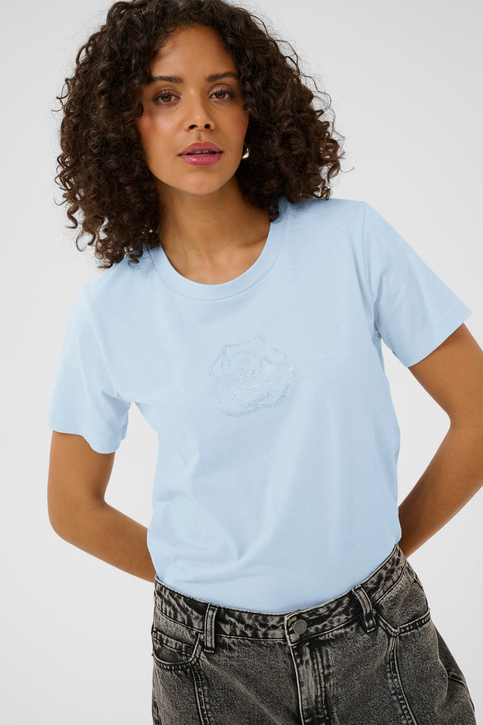 Kaffe Kajean Powder Blue Embellished Rose T-Shirt, 10511081