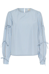 Kaffe Kalevia Blue Striped Blouse with Bow Detailing, 10511103