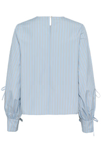Kaffe Kalevia Blue Striped Blouse with Bow Detailing, 10511103