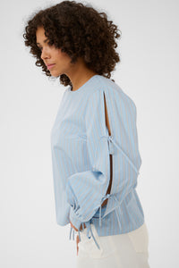 Kaffe Kalevia Blue Striped Blouse with Bow Detailing, 10511103