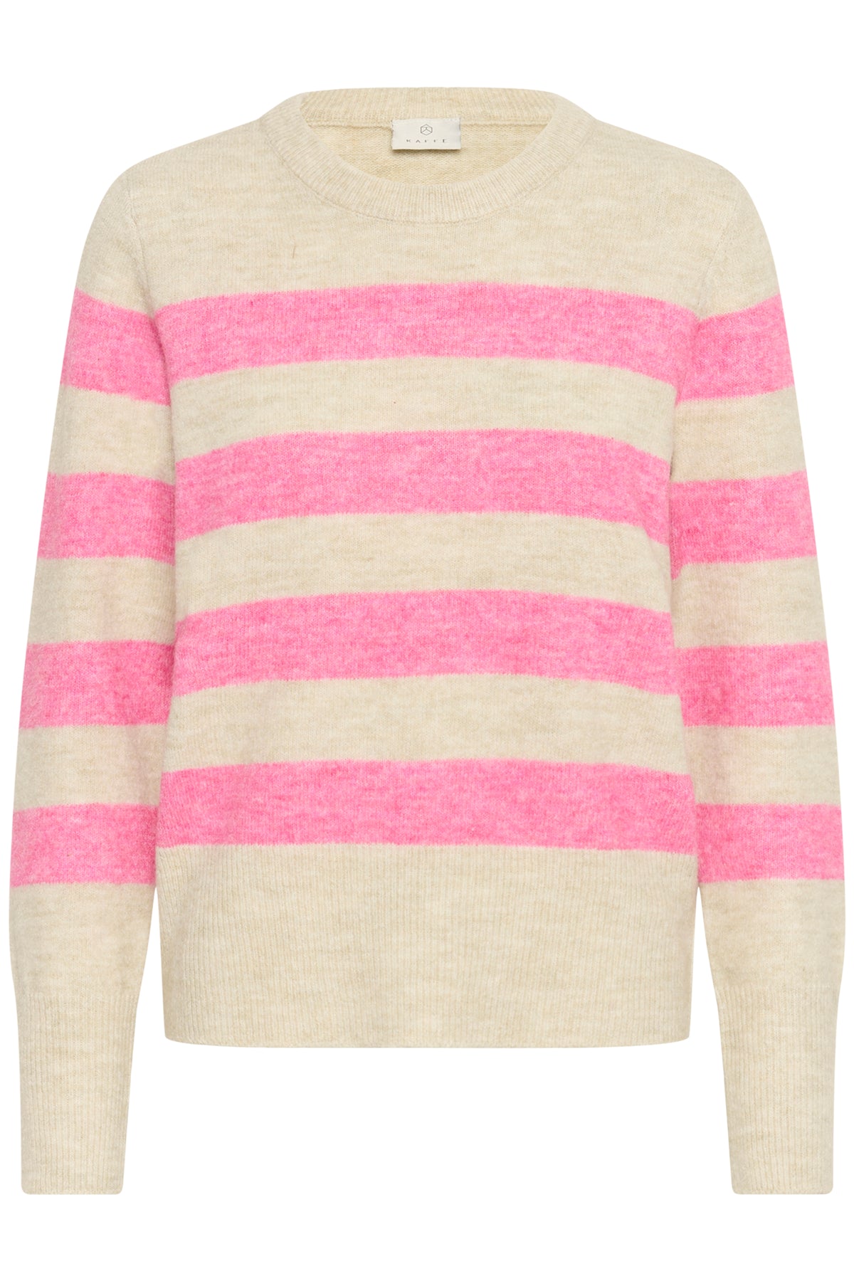 Kaffe Kaniel Beige Melange/Power Pink Striped Supersoft Knit, 10511212