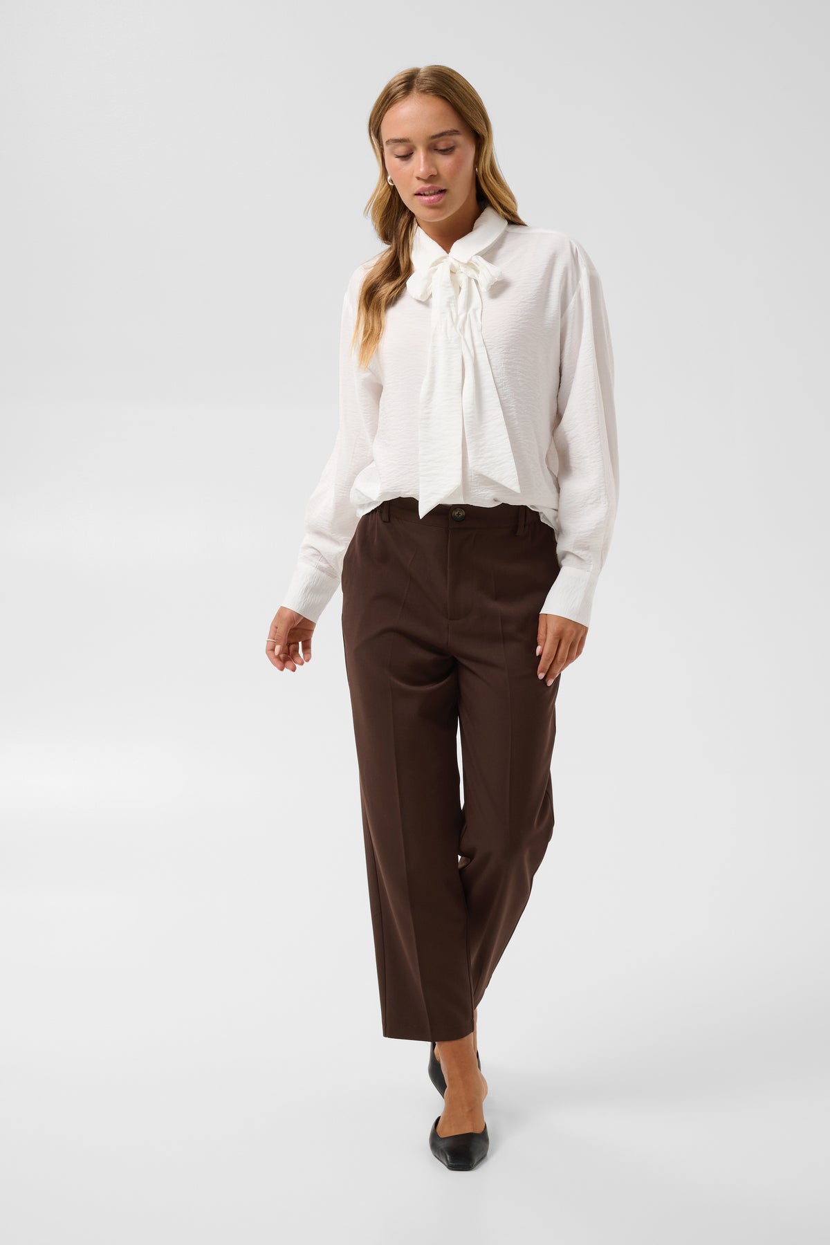 Kaffe KaHeather Coffee Bean Ankle Length Straight Leg Trousers, 10511224