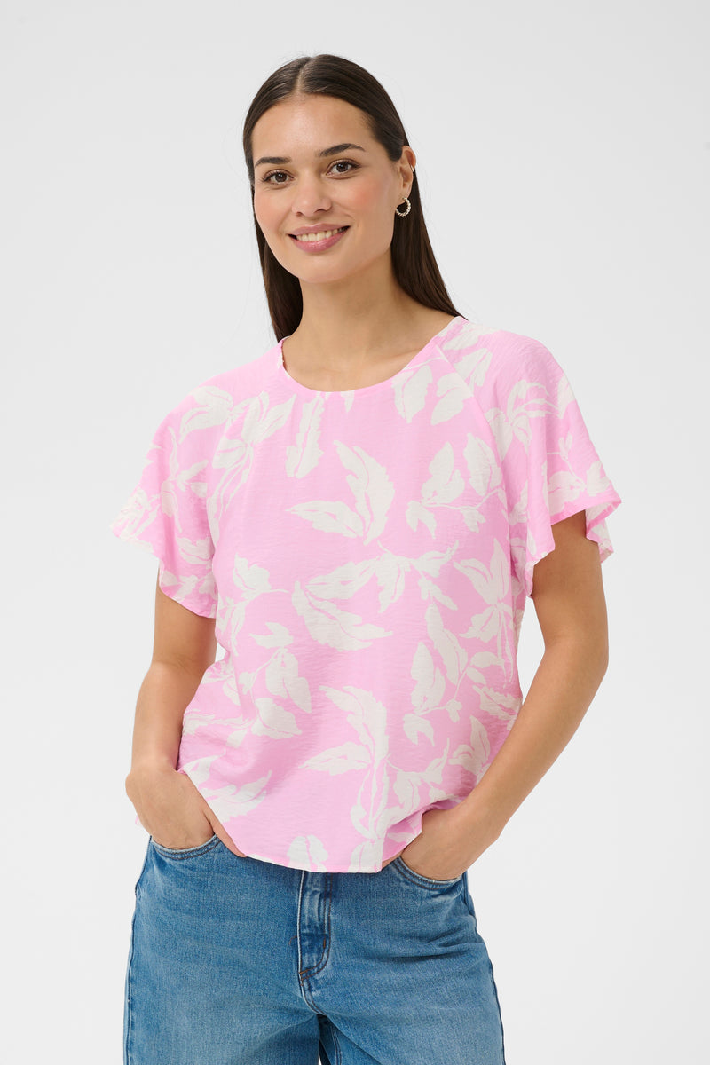 Kaffe Kamarlo Pink Frosting Leaf Print Blouse, 10511390