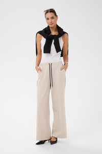 Kaffe Kaserena Beige Striped Wide Leg Trousers, 10511403