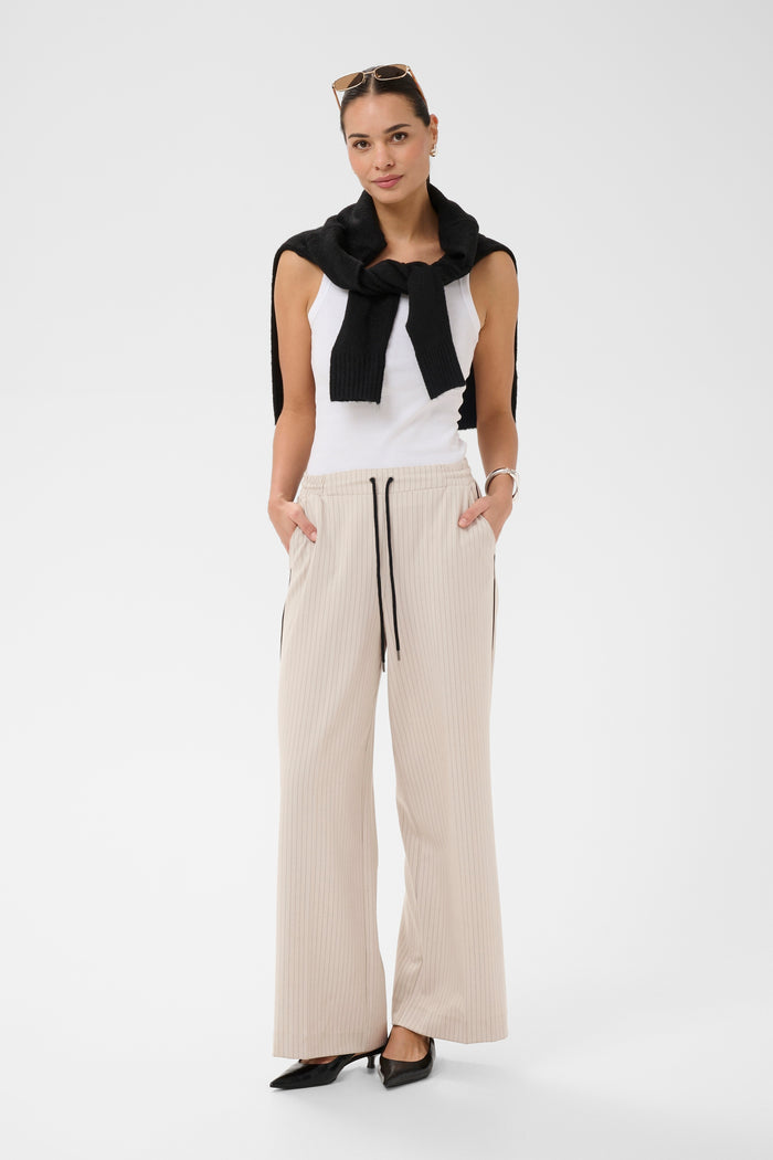 Kaffe Kaserena Beige Striped Wide Leg Trousers, 10511403
