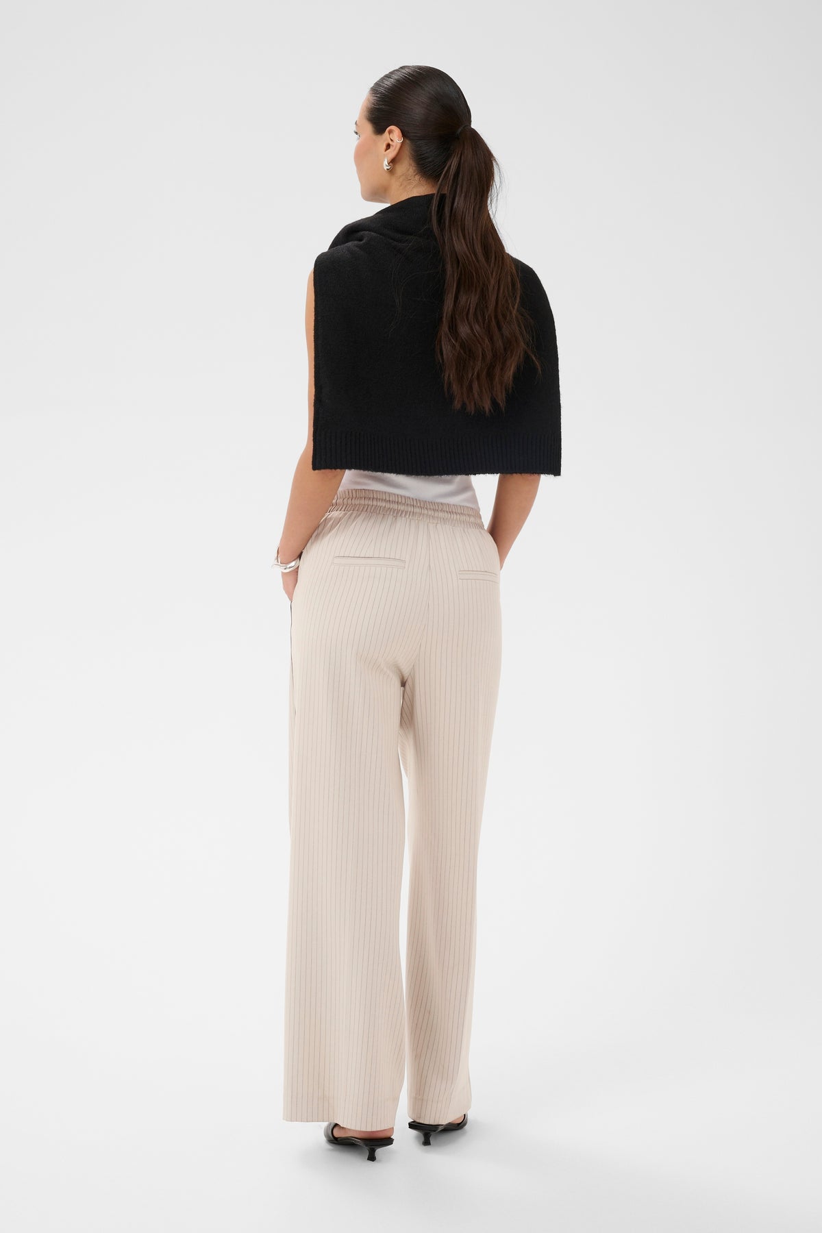 Kaffe Kaserena Beige Striped Wide Leg Trousers, 10511403
