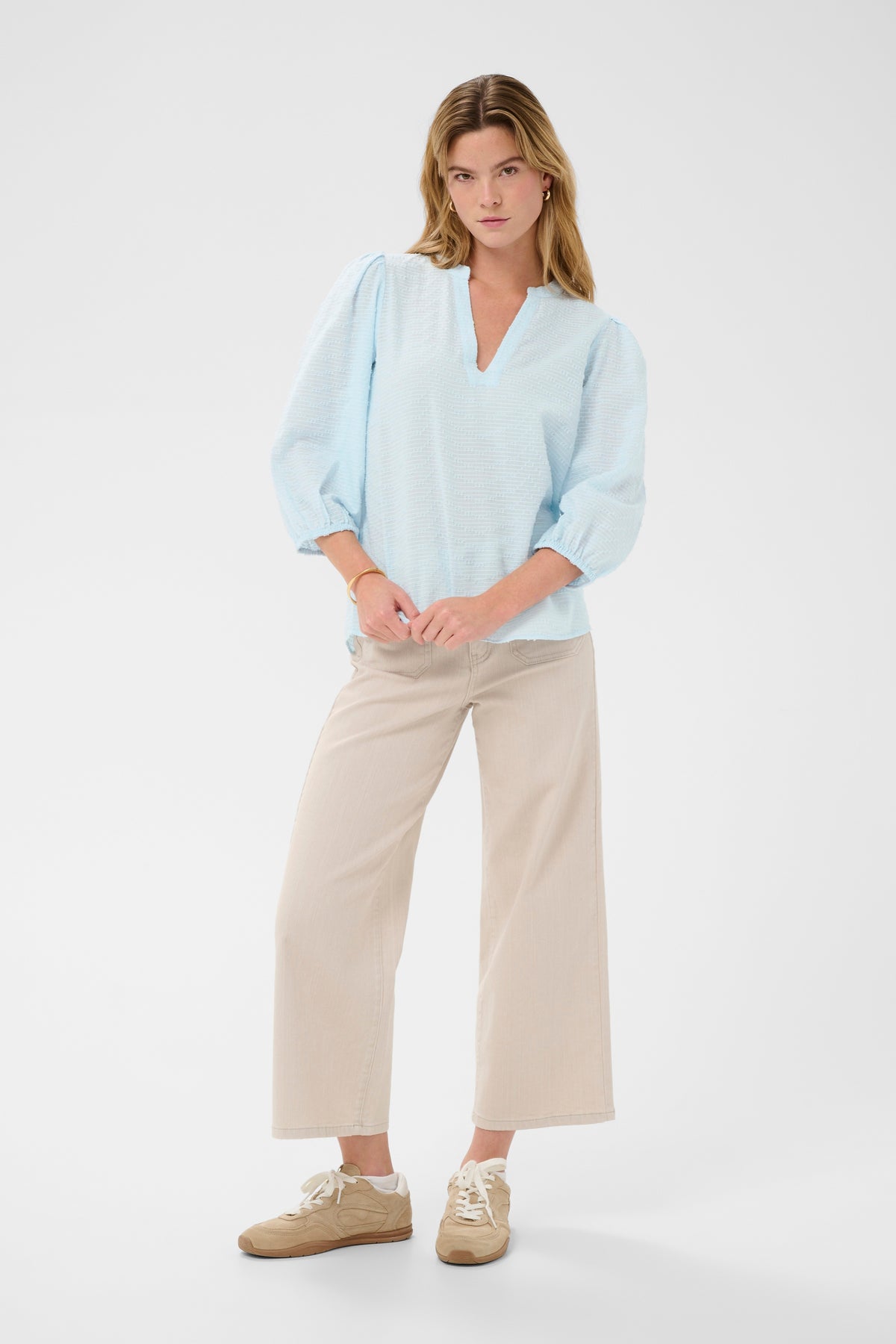 Kaffe Kapenelope Baby Blue V-Neck Textured Blouse, 10511436