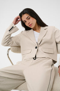 Kaffe Kaserena Beige Striped Cropped Blazer, 10511459