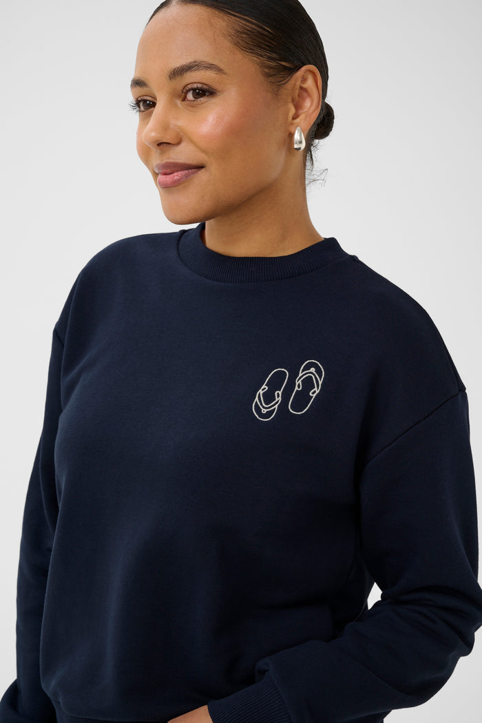 Kaffe KaLilje Midnight Marine Embroidered Flip Flop Supersoft Sweatshirt, 10511630