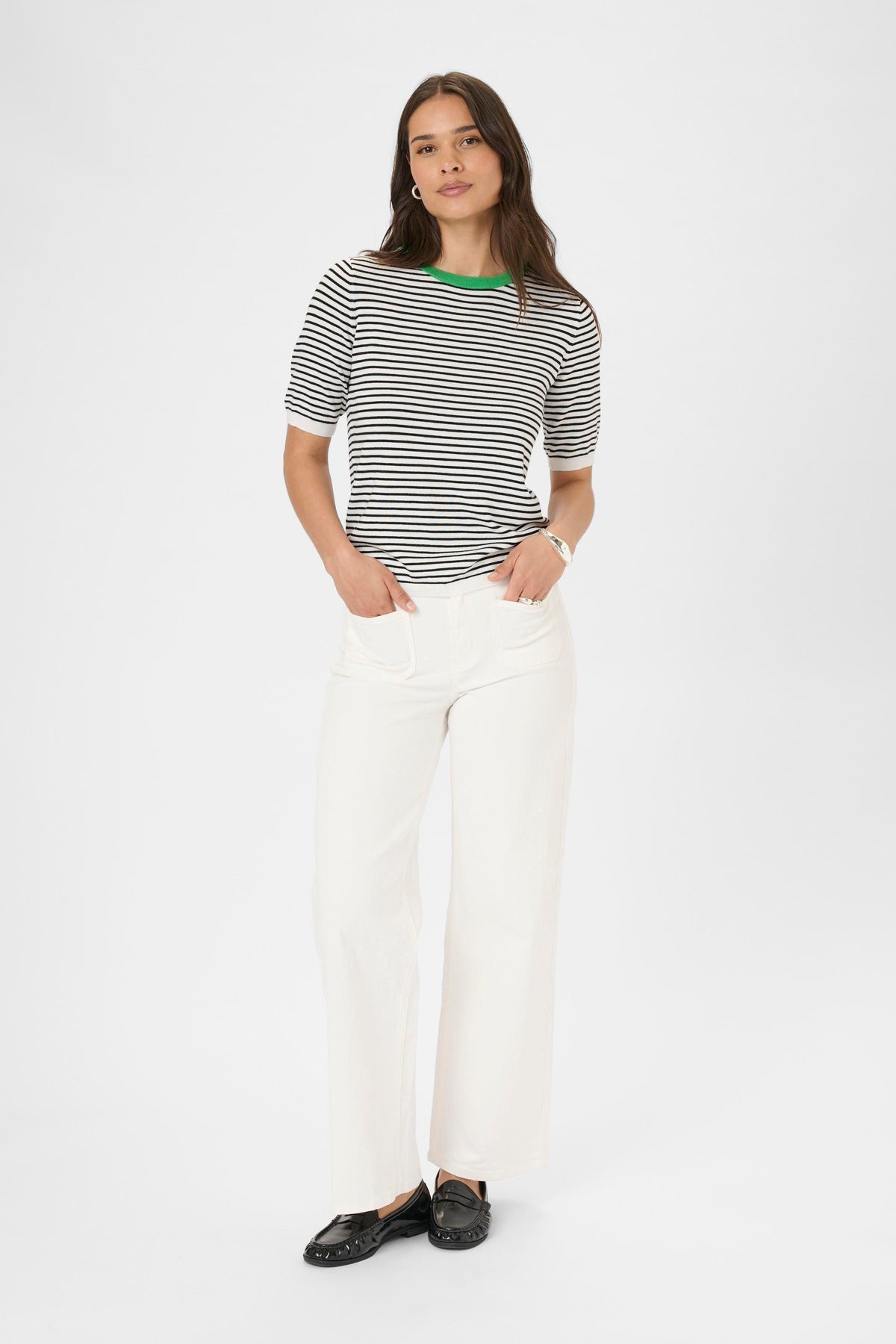 Kaffe Kalizza Black/Chalk Striped Knit with Green Trim, 10511826