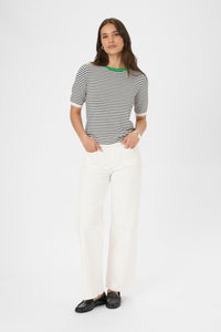 Kaffe Kalizza Black/Chalk Striped Knit with Green Trim, 10511826