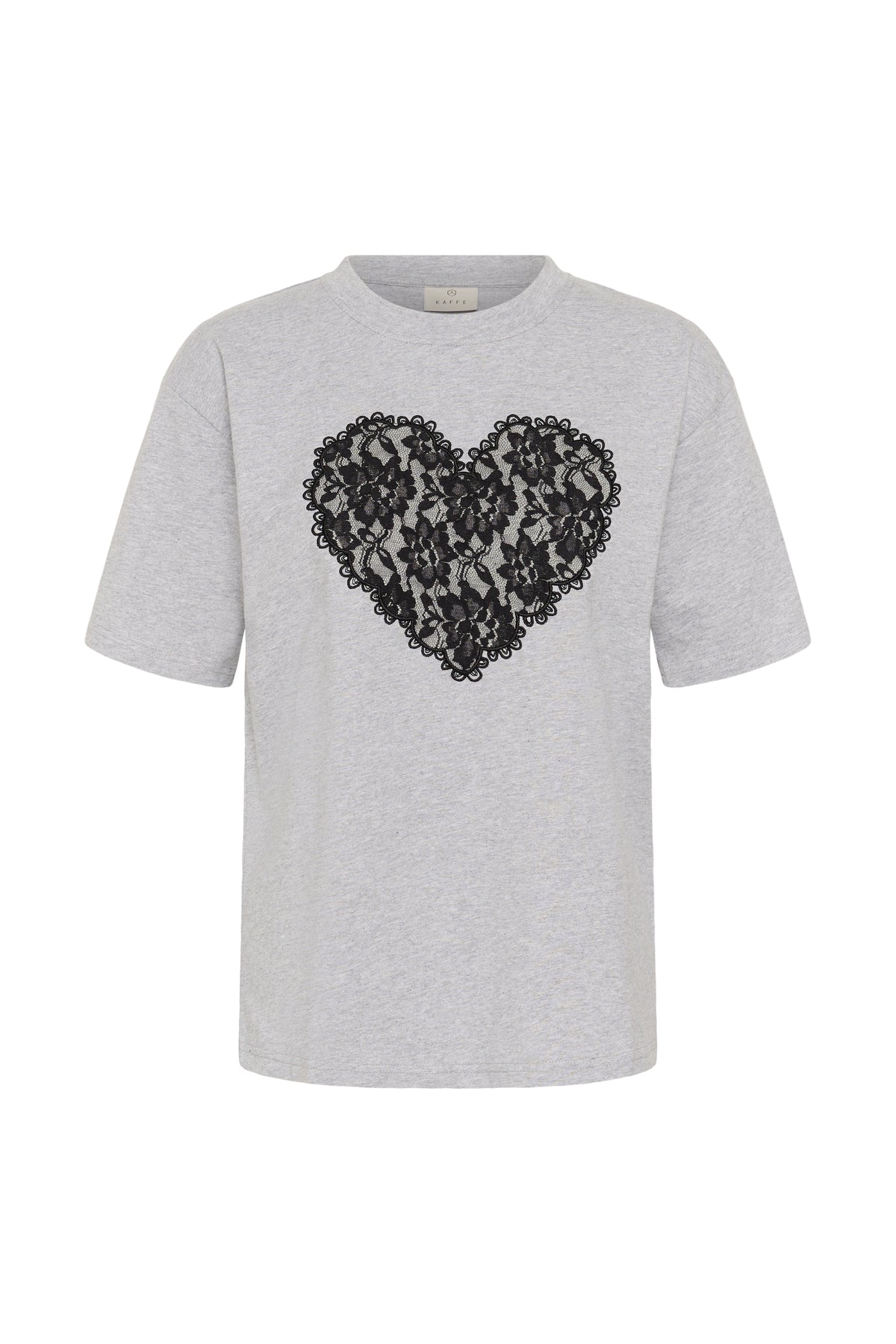 Kaffe Kagloria Grey Melange T-Shirt with Lace Heart